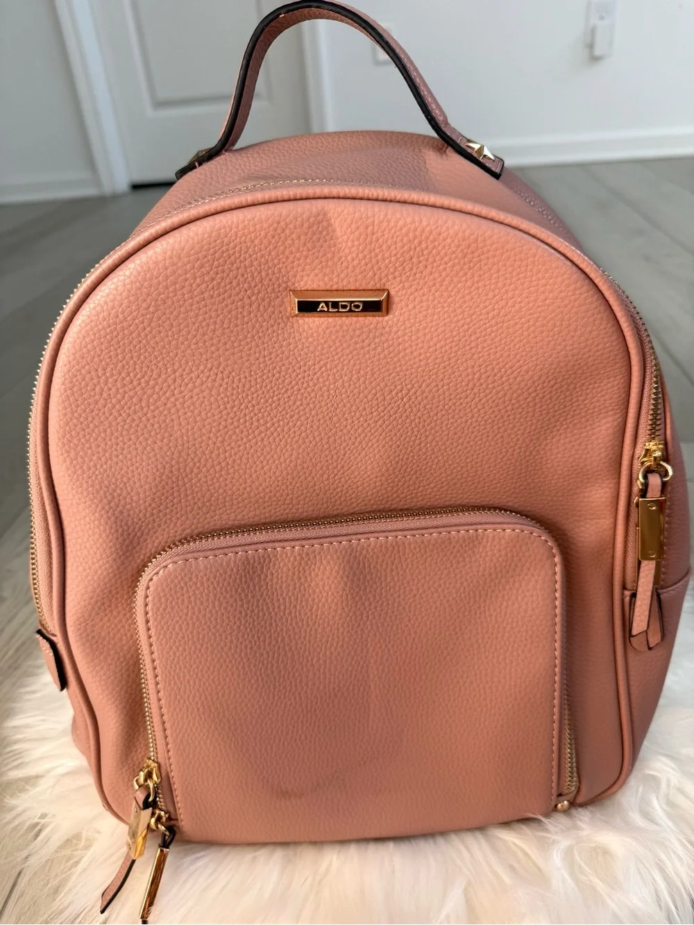 Othr Blush Pink Pebbled Backpack with Gold Hardware
